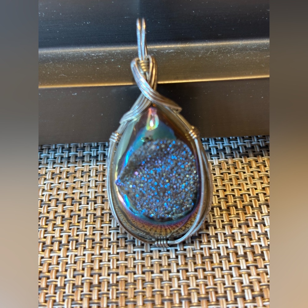 Iridescent Silver Wire Wrapped Pendant